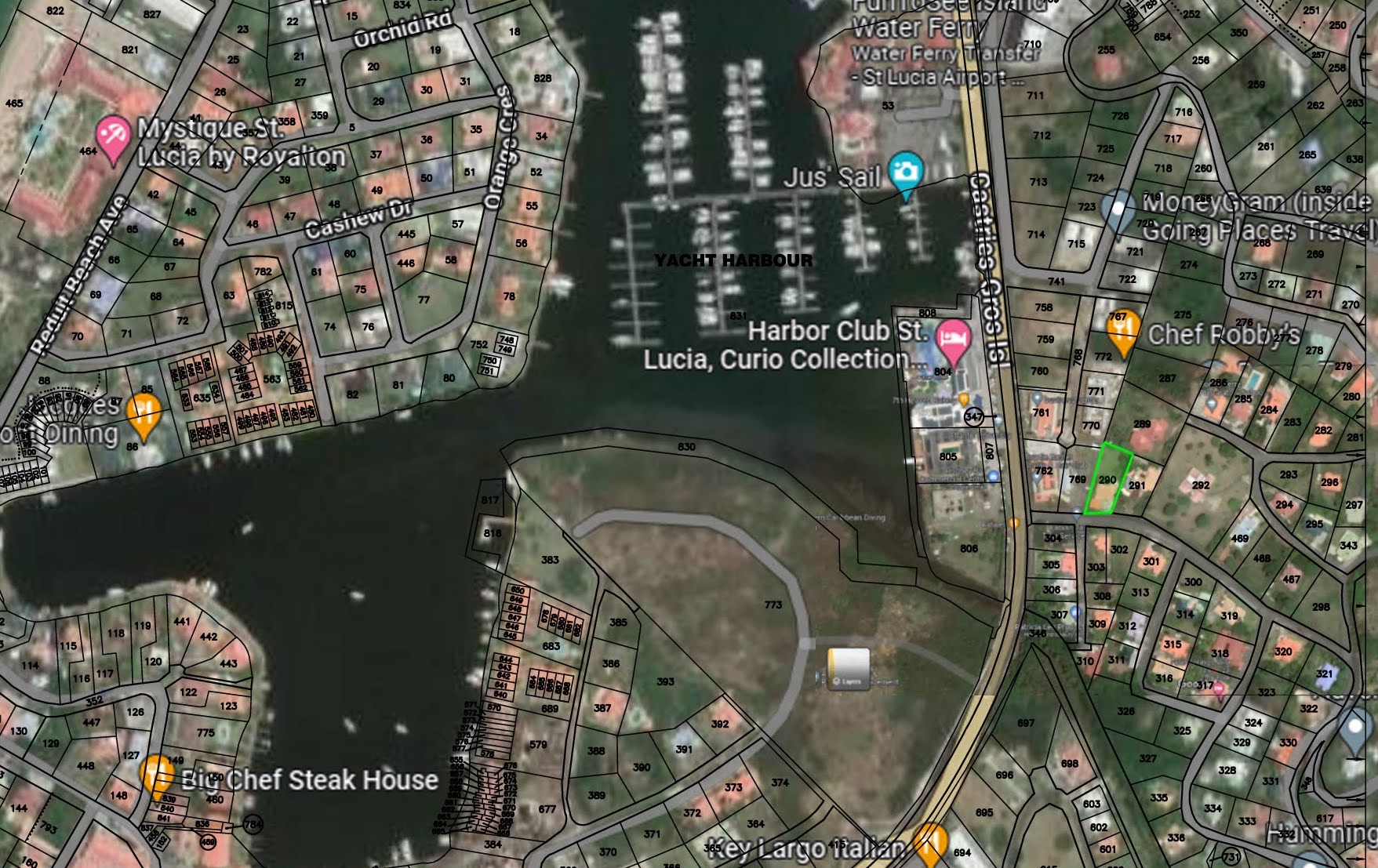 Satellite view of Perfectly Located Home For Sale In Rodney Bay