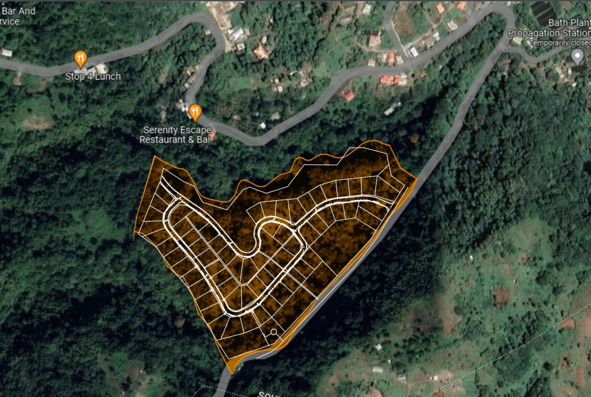 Satellite view of 23 Acres of Land for Sale in Soufriere