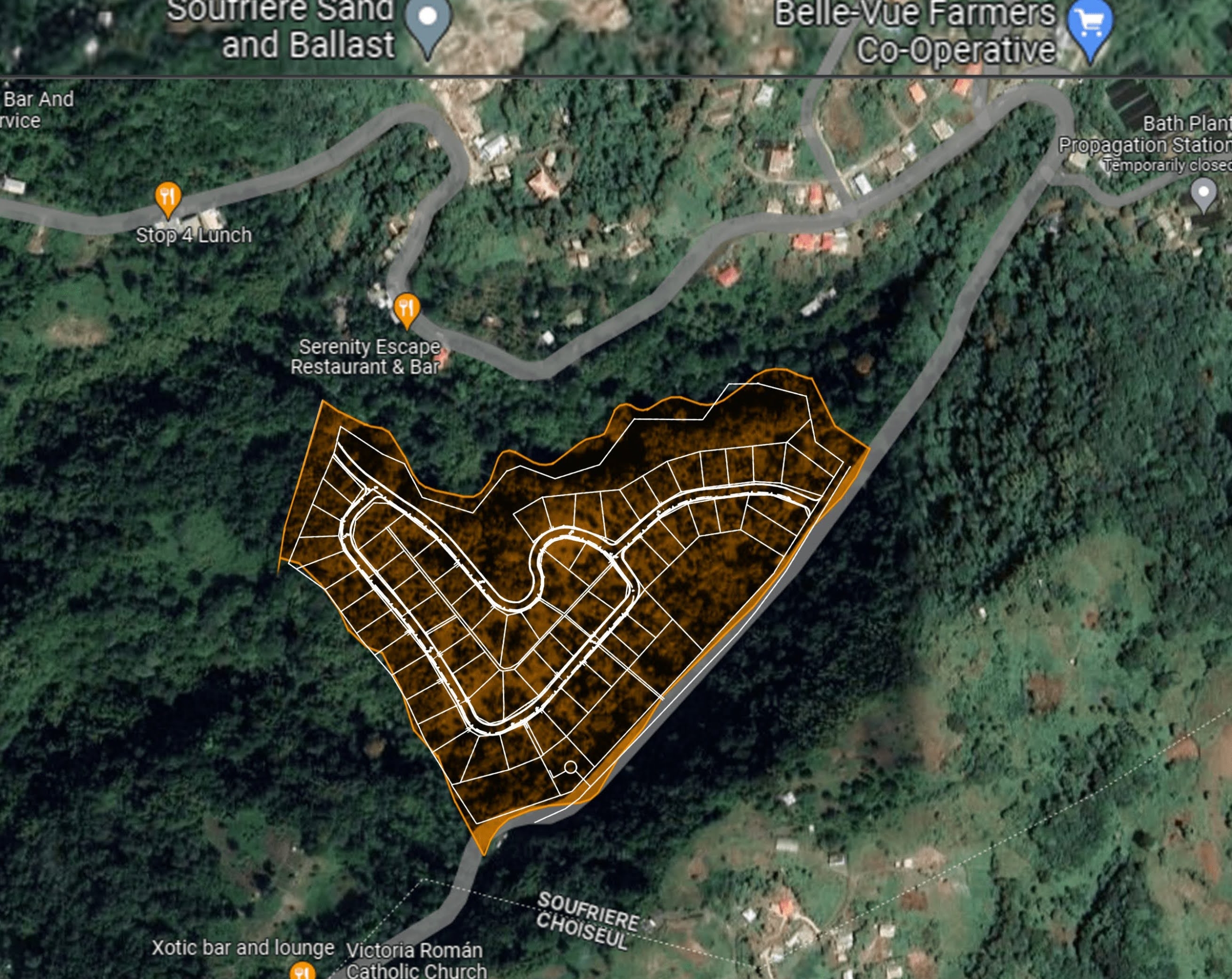 Satellite view of 23 Acres of Land for Sale in Soufriere