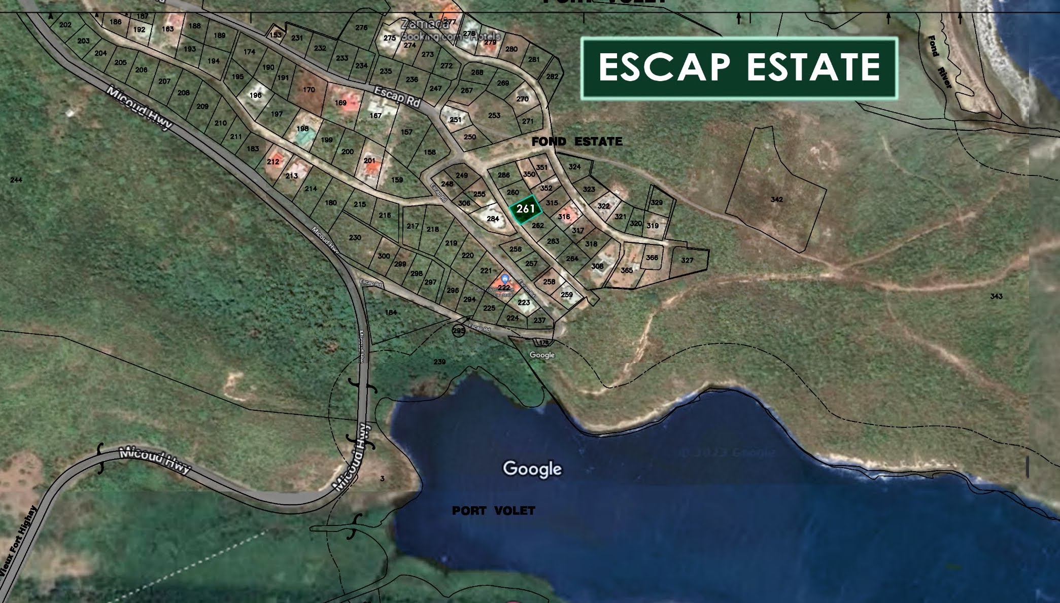 Satellite view of Land for Sale in Established Subdivision in Dennery