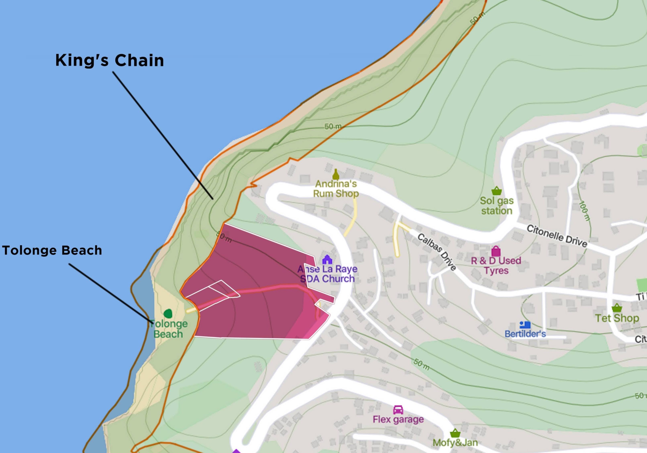 Map view of Beachfront Real Estate for Sale in Anse La Raye St Lucia