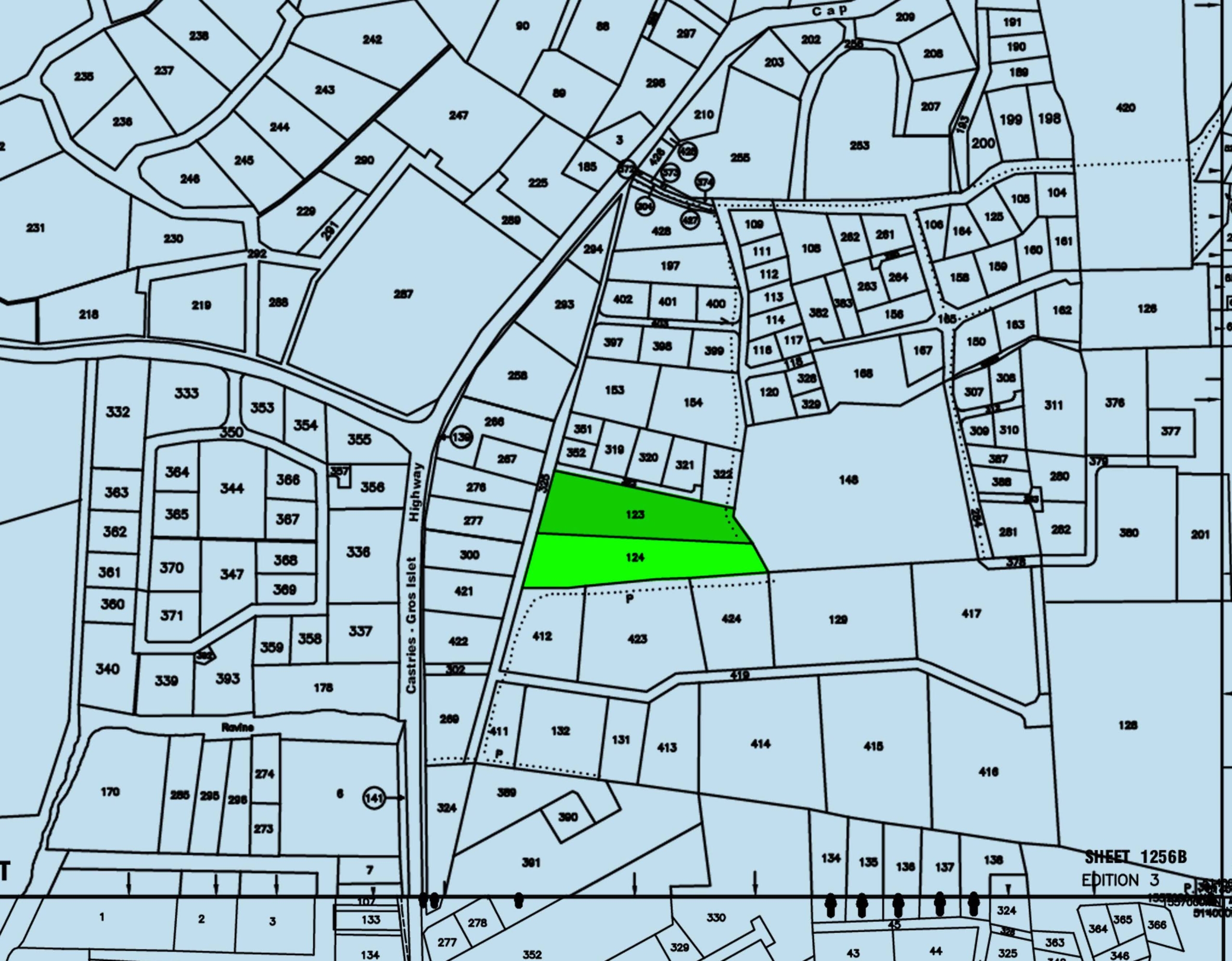 Map sheet view 1257B 123, 124