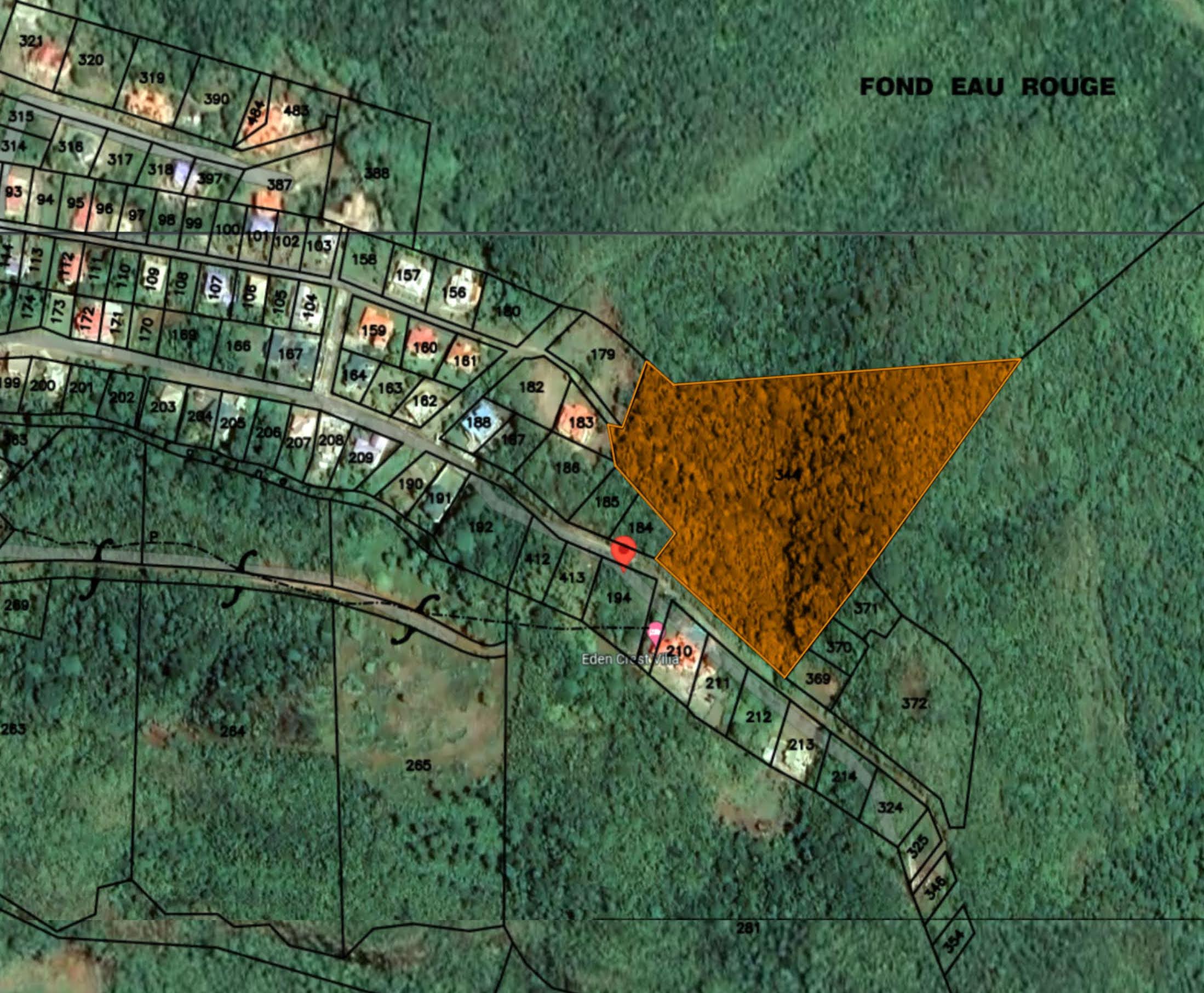 Satellite view and lines of Land for sale in Anse La Raye