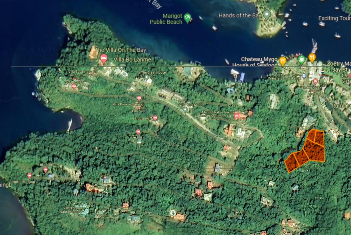 Satellite Map of Land for Sale in Marigot Bay