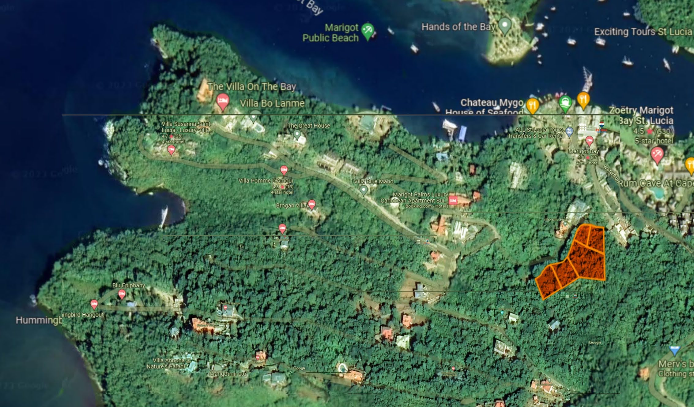 Satellite Map of Land for Sale in Marigot Bay