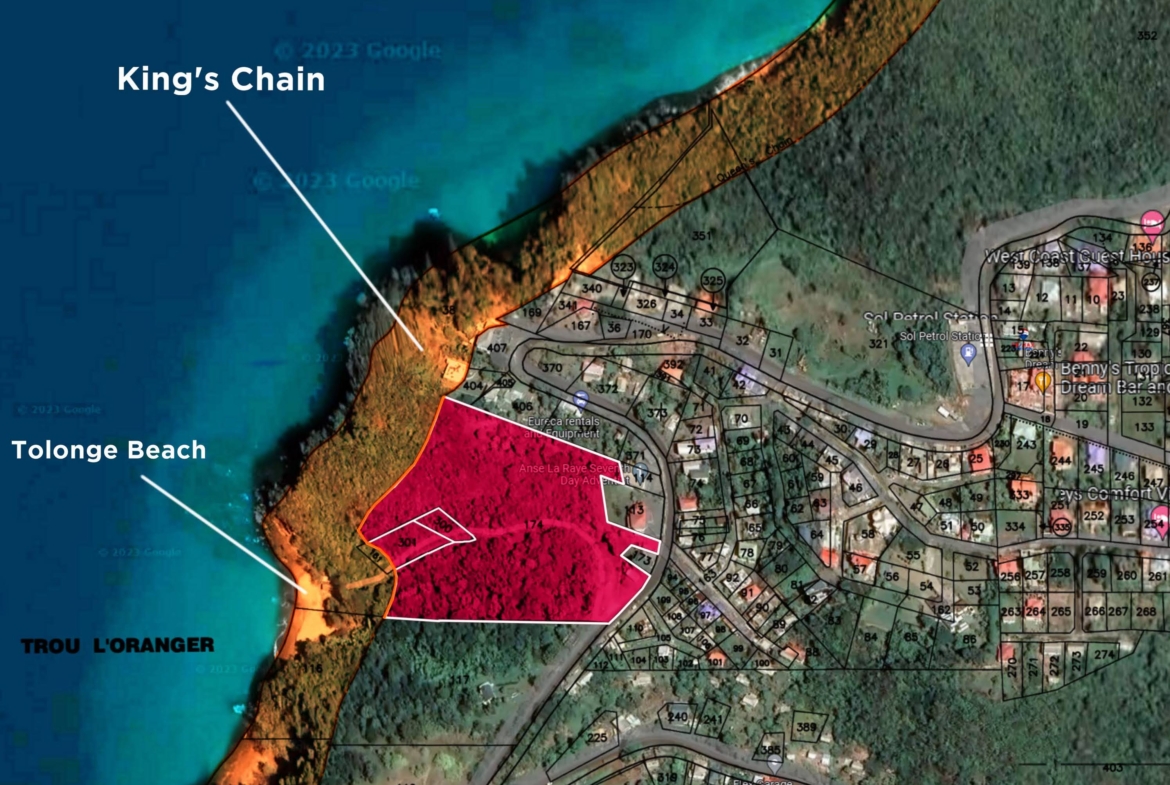 Satellite view - Beachfront Land for Sale in Anse La Raye St Lucia