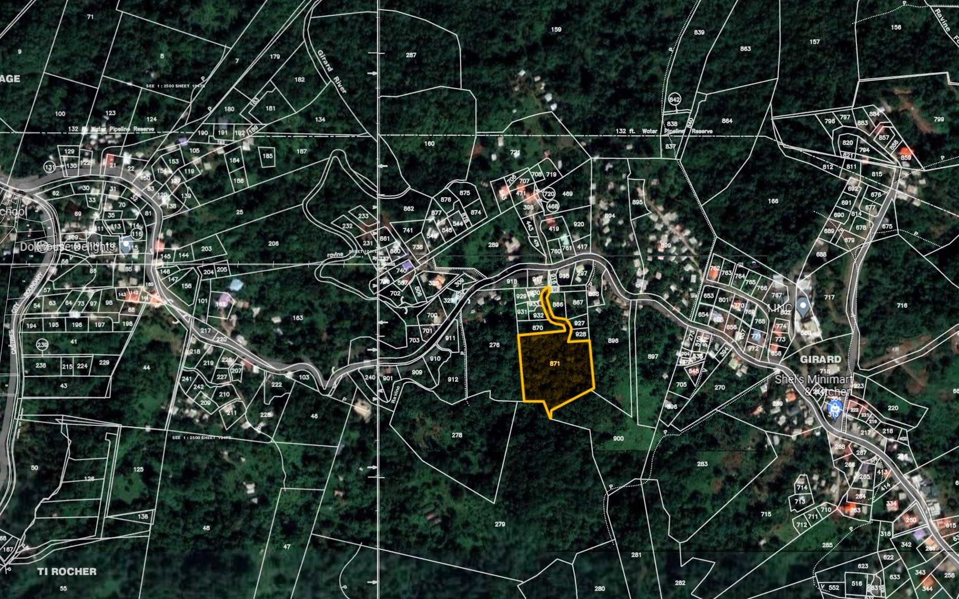 Satellite view - 2 Acres of Land For Sale In Castries