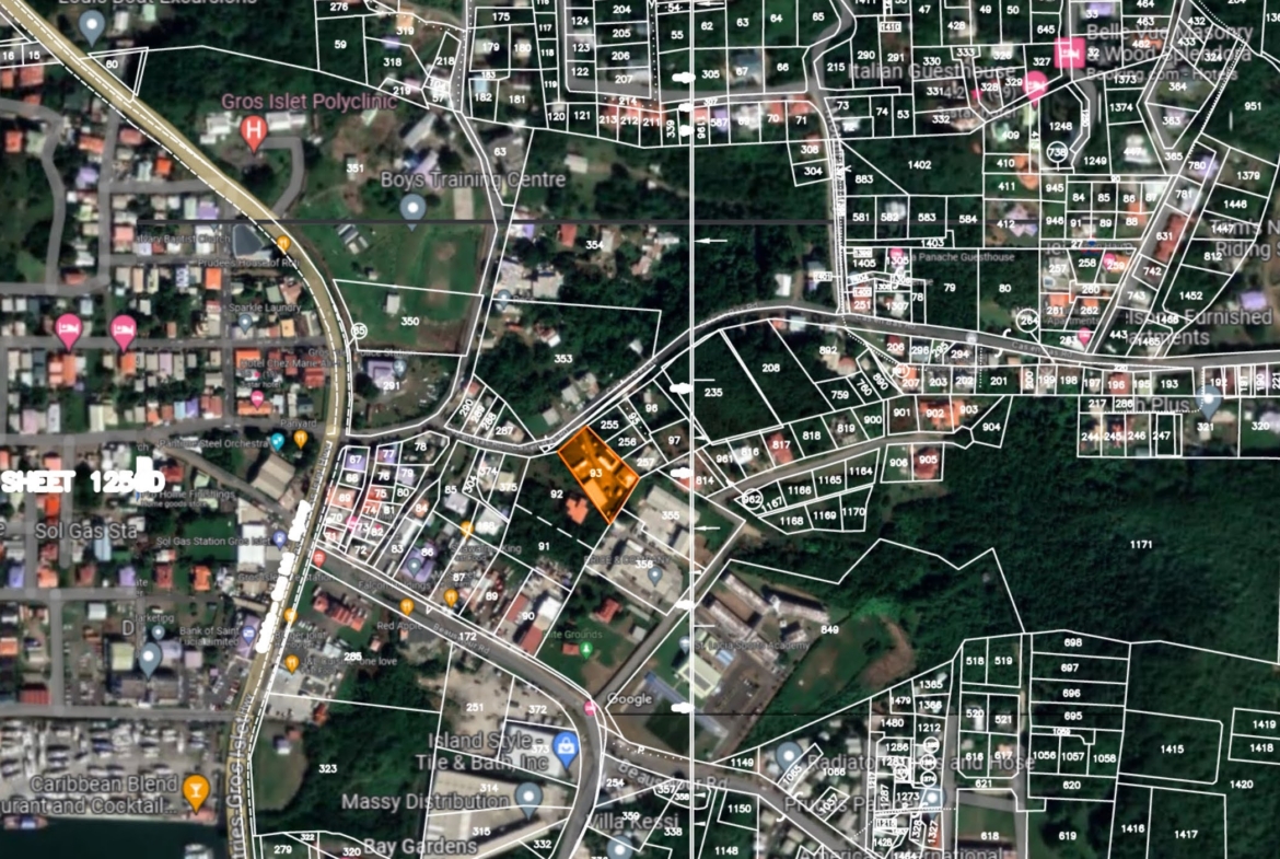 Satellite view Home and Mixed-Use Land for Sale in Gros Islet