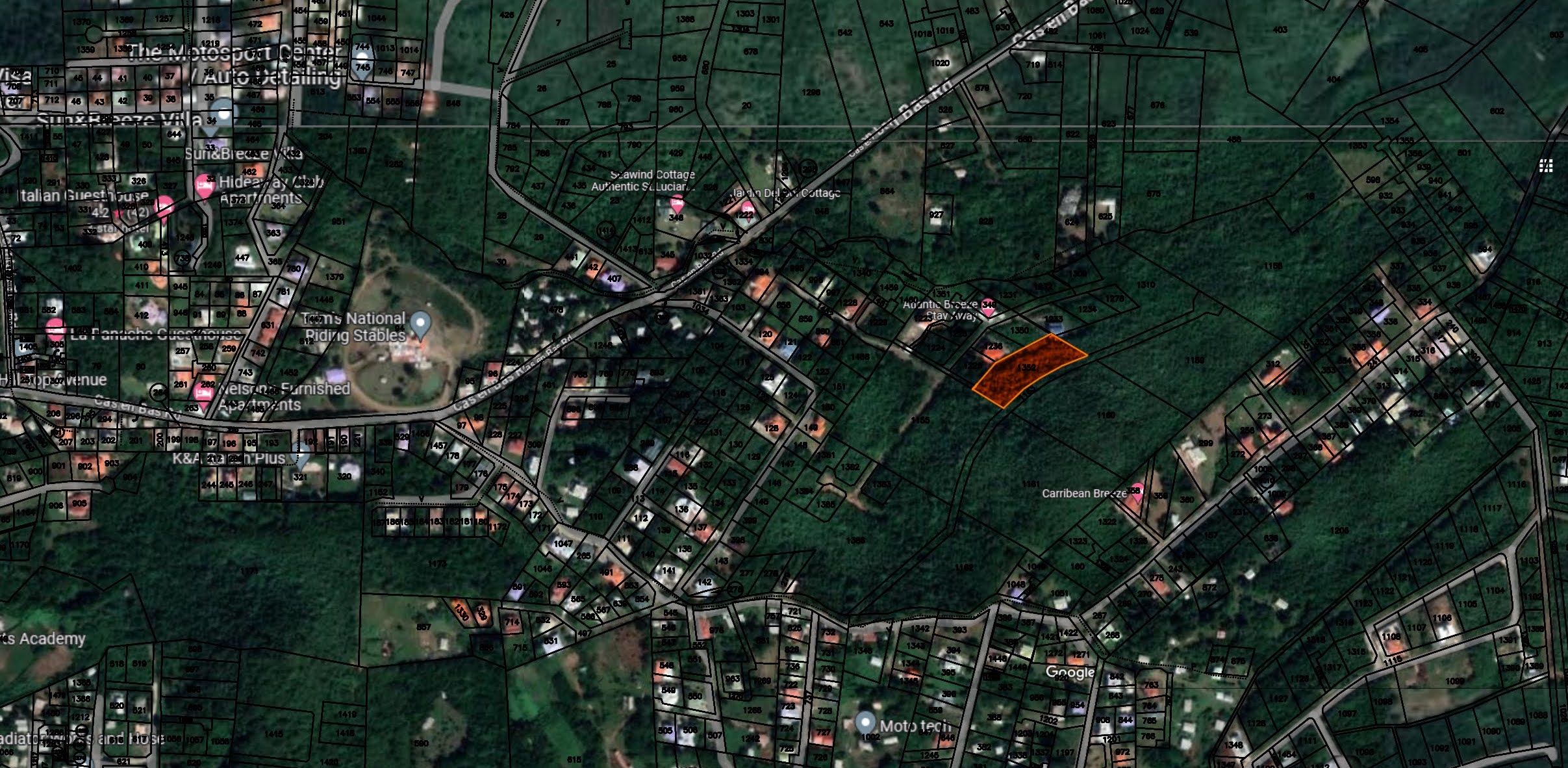 Satellite view Ocean View - Land For Sale in Cas-en-Bas Gros-Islet