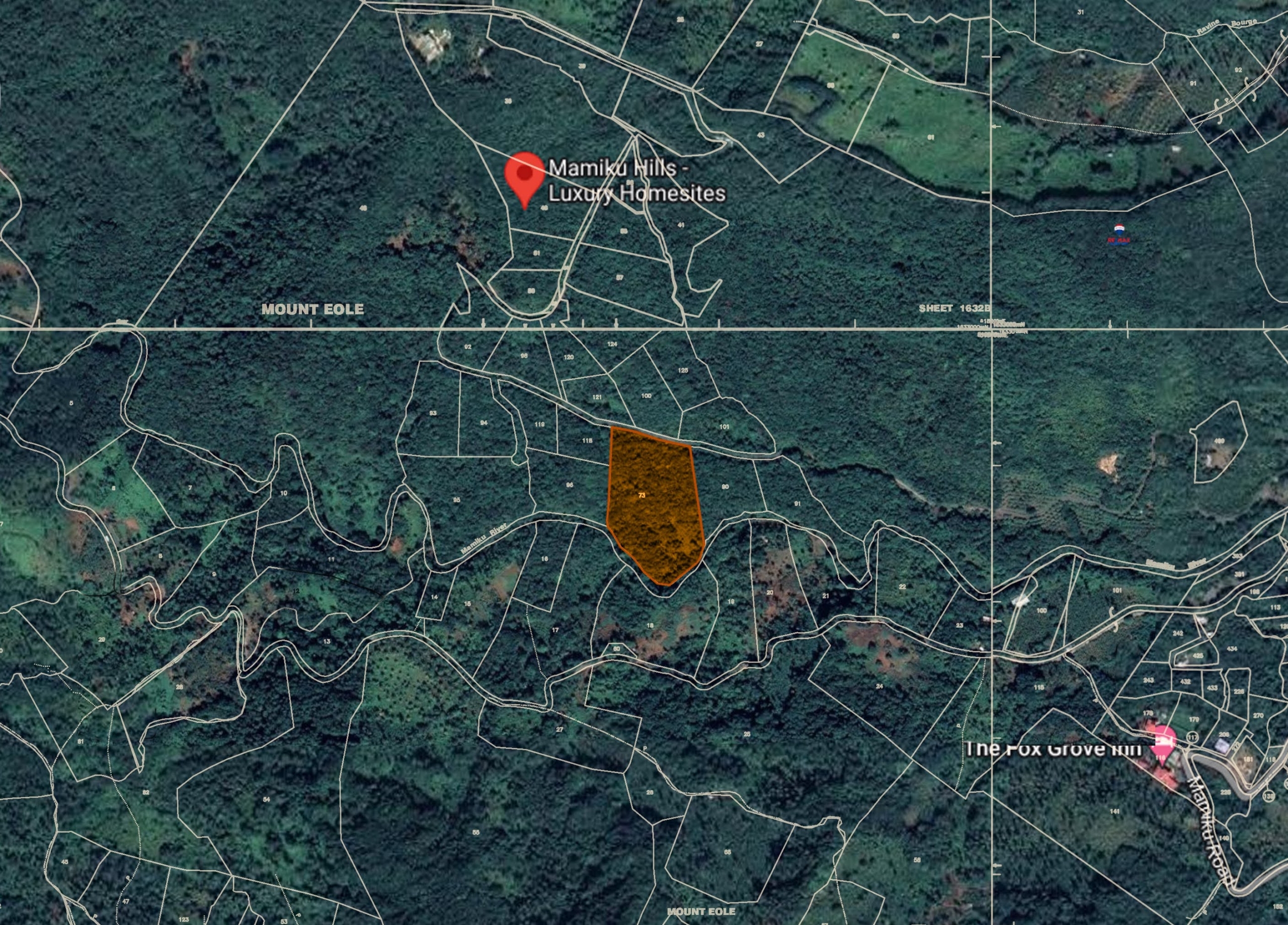 Satellite view with map sheet overlay 1632B 73