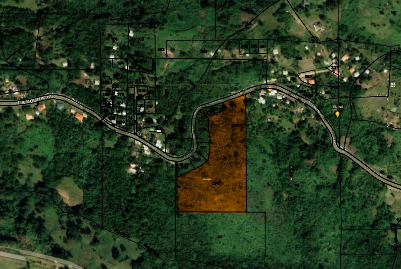 Satellite view of 5 Acres Of Land for Sale In La Borne, Gros Islet