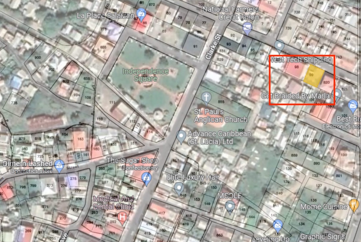 Satellite view of Prime Commercial land for sale in Vieux-Fort