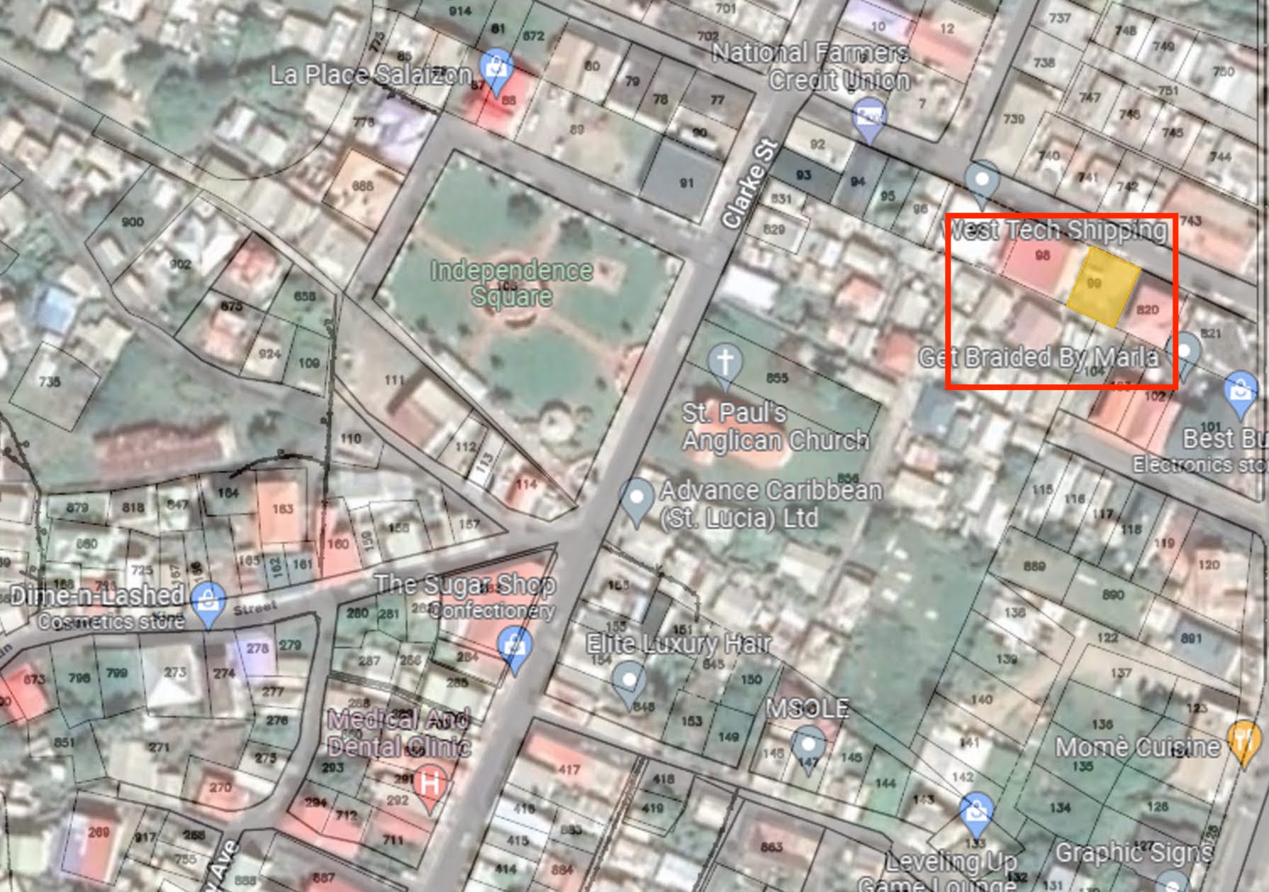 Satellite view of Prime Commercial land for sale in Vieux-Fort
