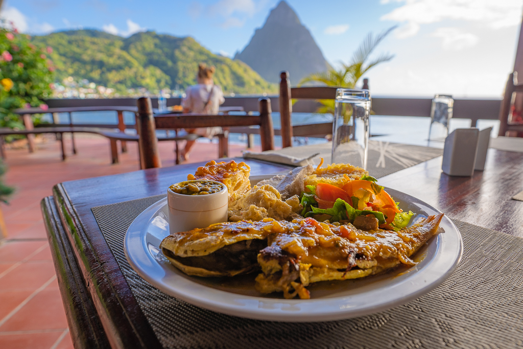 Amazing Food while overlooking The Pitons