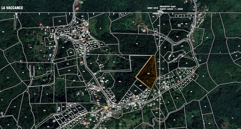 Satellite view - 4.99 Acres of Land For Sale in Desrameaux Saint Lucia